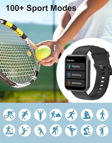 Smart Watches for Men Women (Answer/ Make Calls) Compatible with iPhone Android Phones, 1.85" Smartwatch Fitness Tracker with 100+ Sports Heart Rate Monitor Pedometer Sleep Tracker Waterproof (Black) in Saudi Arabia