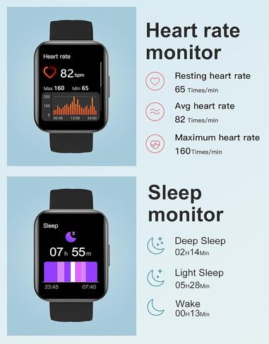 Smart Watches for Men Women (Answer/ Make Calls) Compatible with iPhone Android Phones, 1.85" Smartwatch Fitness Tracker with 100+ Sports Heart Rate Monitor Pedometer Sleep Tracker Waterproof (Black) in Saudi Arabia