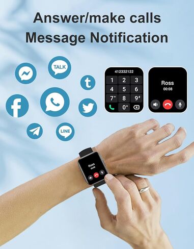 Smart Watches for Men Women (Answer/ Make Calls) Compatible with iPhone Android Phones, 1.85" Smartwatch Fitness Tracker with 100+ Sports Heart Rate Monitor Pedometer Sleep Tracker Waterproof (Black) in Saudi Arabia
