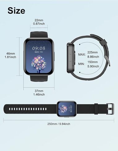 Smart Watches for Men Women (Answer/ Make Calls) Compatible with iPhone Android Phones, 1.85" Smartwatch Fitness Tracker with 100+ Sports Heart Rate Monitor Pedometer Sleep Tracker Waterproof (Black) in Saudi Arabia