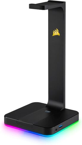 Corsair ST100 RGB Premium Headphones/Headset Stand (Durable Aluminium Construction, Dynamic 9 Zone RGB Lighting, Built-in 3.5 mm Analog Input with Virtual 7.1 Surround, Dual USB, Black in Saudi Arabia