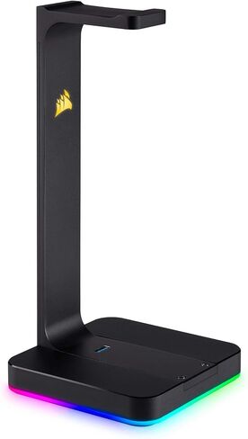 Corsair ST100 RGB Premium Headphones/Headset Stand (Durable Aluminium Construction, Dynamic 9 Zone RGB Lighting, Built-in 3.5 mm Analog Input with Virtual 7.1 Surround, Dual USB, Black in Saudi Arabia
