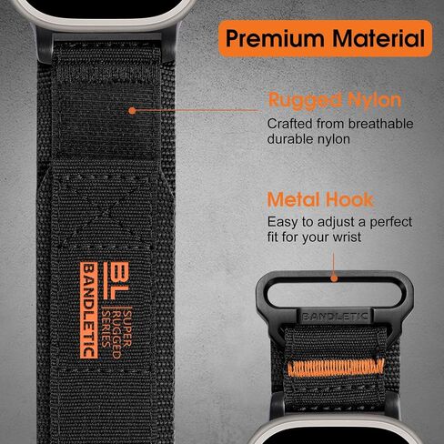 Rugged Nylon Bands Compatible with Apple Watch Ultra 2 Band 49mm for Men, Tactical Military Adjustable Soft Woven Loop Strap Also for iWatch Series 10 46mm, 9 8 7 45mm, SE 6 5 4 44mm, Black in Saudi Arabia