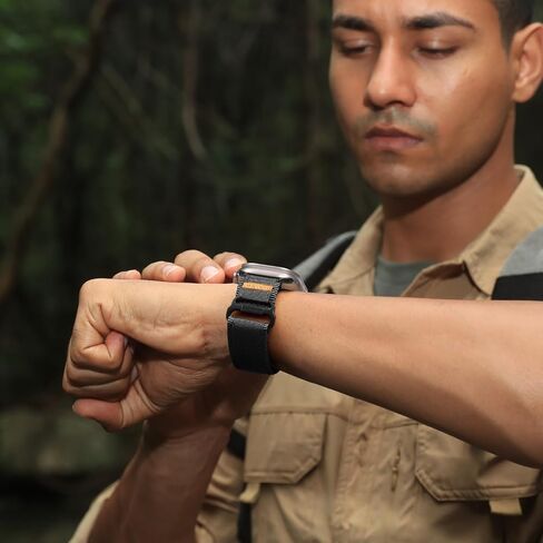 Rugged Nylon Bands Compatible with Apple Watch Ultra 2 Band 49mm for Men, Tactical Military Adjustable Soft Woven Loop Strap Also for iWatch Series 10 46mm, 9 8 7 45mm, SE 6 5 4 44mm, Black in Saudi Arabia