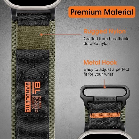 Rugged Nylon Bands Compatible with Apple Watch Ultra 2 Band 49mm for Men, Tactical Military Adjustable Soft Woven Loop Strap Also for iWatch Series 10 46mm, 9 8 7 45mm, SE 6 5 4 44mm, Black in Saudi Arabia