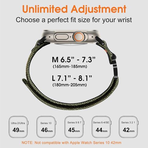 Rugged Nylon Bands Compatible with Apple Watch Ultra 2 Band 49mm for Men, Tactical Military Adjustable Soft Woven Loop Strap Also for iWatch Series 10 46mm, 9 8 7 45mm, SE 6 5 4 44mm, Black in Saudi Arabia