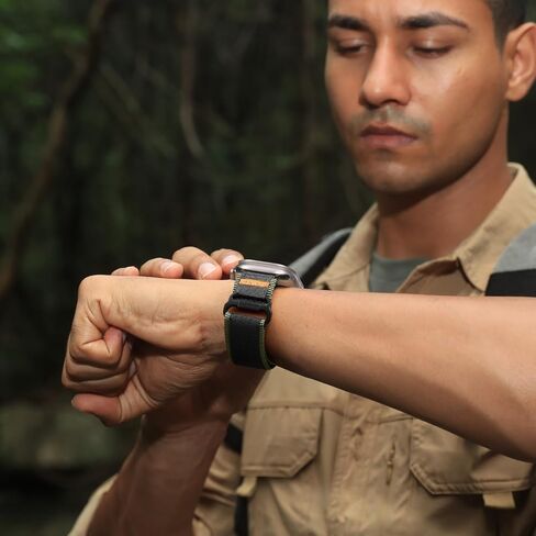 Rugged Nylon Bands Compatible with Apple Watch Ultra 2 Band 49mm for Men, Tactical Military Adjustable Soft Woven Loop Strap Also for iWatch Series 10 46mm, 9 8 7 45mm, SE 6 5 4 44mm, Black in Saudi Arabia