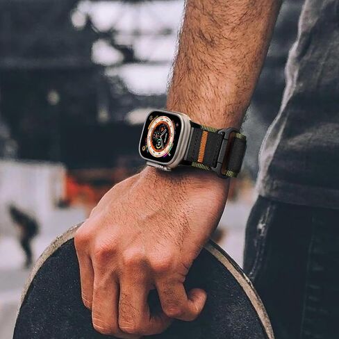 Rugged Nylon Bands Compatible with Apple Watch Ultra 2 Band 49mm for Men, Tactical Military Adjustable Soft Woven Loop Strap Also for iWatch Series 10 46mm, 9 8 7 45mm, SE 6 5 4 44mm, Black in Saudi Arabia