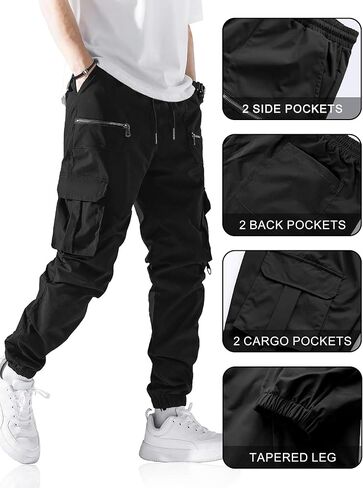 بنطال رياضي كاجوال للرجال بخصر مطاطي برباط للركض، بنطال رياضي مدبب للرجال بجيوب متعددة in Kuwait