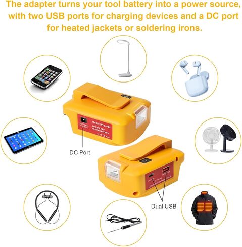 محول بطارية USB ADP05 لبطاريات ماكيتا 18 فولت، مع منافذ USB ونوع C وDC للسترات الساخنة، وشحن سريع وإضاءة LED للاستخدام الخارجي in Kuwait