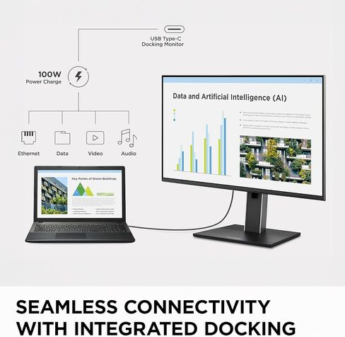 ViewSonic VG2758-2K 27 Inch 1440p Docking Monitor, IPS Display with 100W USB-C for Smooth Home and Office Productivity, Full Ergonomic Adjustability, RJ45, HDMI, 5-Port USB Hub, and DisplayPort Inputs in Saudi Arabia