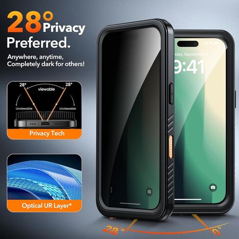 ANTSHARE for iPhone 16 Pro Max Case Waterproof, [Anti Spy] Privacy Screen Protector for iPhone 16 Pro Max, [IP68 Under Water] Heavy Duty Full-Body Shockproof Phone Case, Black in Kuwait