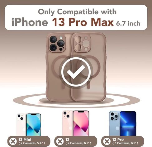 Cute for iPhone 13 Pro Max Case, Compatible with MagSafe, [Curly Wave Edge] [Full Camera Protection] [13 FT Drop Protection] Magnetic Phone Case for 13 Pro Max 6.7 Inch, Brown in Saudi Arabia