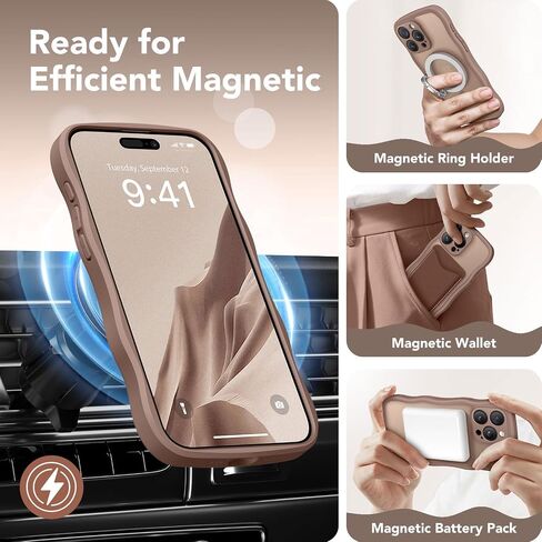 Cute for iPhone 13 Pro Max Case, Compatible with MagSafe, [Curly Wave Edge] [Full Camera Protection] [13 FT Drop Protection] Magnetic Phone Case for 13 Pro Max 6.7 Inch, Brown in Saudi Arabia
