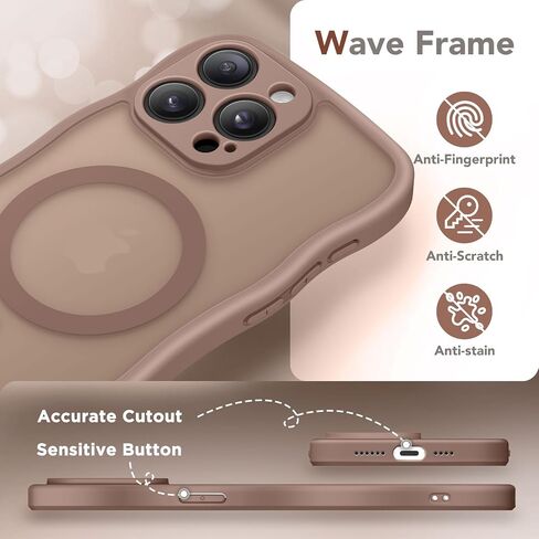 Cute for iPhone 13 Pro Max Case, Compatible with MagSafe, [Curly Wave Edge] [Full Camera Protection] [13 FT Drop Protection] Magnetic Phone Case for 13 Pro Max 6.7 Inch, Brown in Saudi Arabia