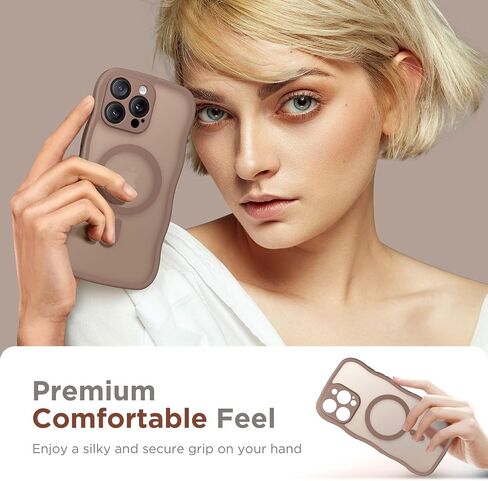 Cute for iPhone 13 Pro Max Case, Compatible with MagSafe, [Curly Wave Edge] [Full Camera Protection] [13 FT Drop Protection] Magnetic Phone Case for 13 Pro Max 6.7 Inch, Brown in Saudi Arabia