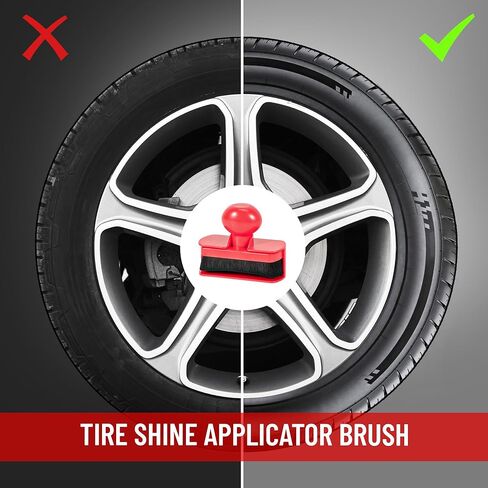 Car Tire Shine Applicator,Vegan Tire Shine Applicator with Curved Brush Head - Large Automotive Tire Dressing Applicator Brush with Storage Stand for Tire Detailing, 3.6 Inch Length (Black) in Kuwait