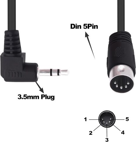 3.5mm to MIDI Din 5Pin Male Cable 90 Degree Right Angle 1/8 inch Jack Plug TRS Stereo Audio Adapter Cable for Speaker Amplifier HI-FI soundsystems-1.5M/4.9FT (Male) in Kuwait