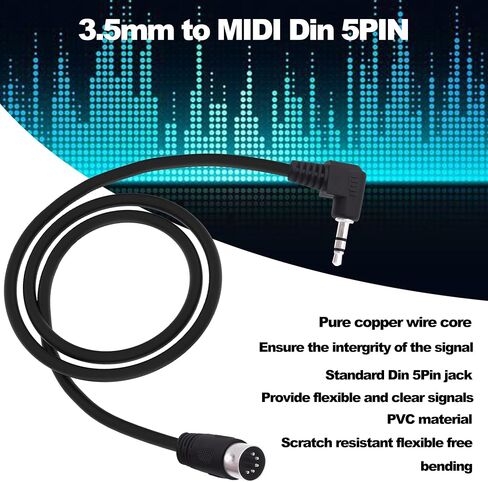 3.5mm to MIDI Din 5Pin Male Cable 90 Degree Right Angle 1/8 inch Jack Plug TRS Stereo Audio Adapter Cable for Speaker Amplifier HI-FI soundsystems-1.5M/4.9FT (Male) in Kuwait