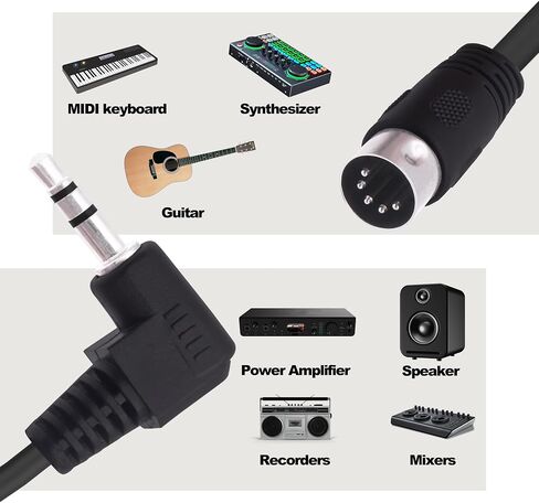 3.5mm to MIDI Din 5Pin Male Cable 90 Degree Right Angle 1/8 inch Jack Plug TRS Stereo Audio Adapter Cable for Speaker Amplifier HI-FI soundsystems-1.5M/4.9FT (Male) in Kuwait