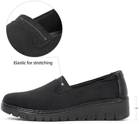 VJH confort Women’s Loafers Round Toe Slip on Comfort Arch Support Walking Shoes(Black,9) in Saudi Arabia