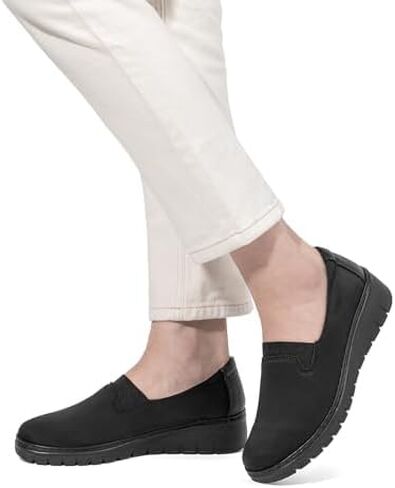 VJH confort Women’s Loafers Round Toe Slip on Comfort Arch Support Walking Shoes(Black,9) in Saudi Arabia