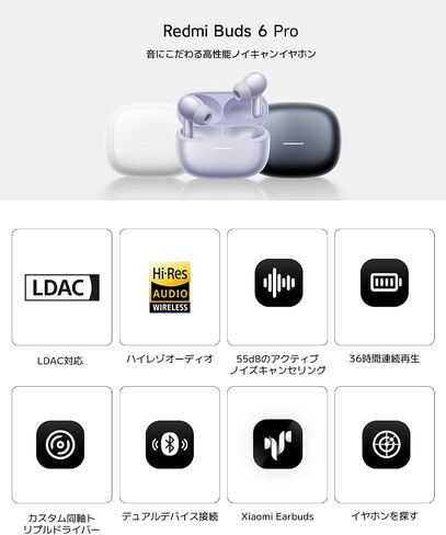 Xiaomi Redmi Buds 6 Pro, True-to-Life Audio, Hi-Res Audio with coaxial Dual Drivers, LDAC, Up to 55dB Active Noise Cancellation, Compatible with Android iPhone and Bluetooth Device (Space Black) in Saudi Arabia
