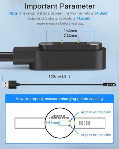 2 Pack Universal Smart Watch Charger Magnetic,Cable Contact 2 pin spacing 7.6mm,High Speed Safe Replacement USB Charger Cord,Portable Durable Travel Charger in Saudi Arabia