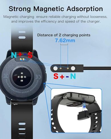 2 Pack Universal Smart Watch Charger Magnetic,Cable Contact 2 pin spacing 7.6mm,High Speed Safe Replacement USB Charger Cord,Portable Durable Travel Charger in Saudi Arabia