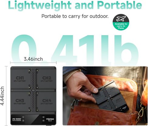 شاحن بطارية NP-F ذو 4 قنوات مع كابل، ضوء مؤشر شاشة LCD، شحن سريع PD100W، يدعم أوضاع شحن التبديل، صغير الحجم ومحمول، متوافق مع محول Sony NP-F550 F750 F970 in Kuwait