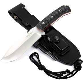 JEO-TEC Nº45 Fixed Blade Bushcraft Knife for Survival Camping Hunting Fishing, Full Tang Knife 11" Overall, Sheath + Firesteel + Sharpener Stone, Handmade