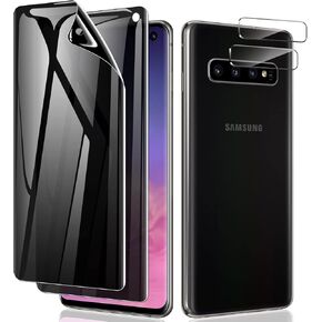 LYWHL [2+2 Pack] for Samsung Galaxy S10 Privacy Screen Protector [Support Fingerprint ID] Anti-Spy Full Adhesive Flexible Film + Camera Lens Glass Protector for Galaxy S10 6.1"
