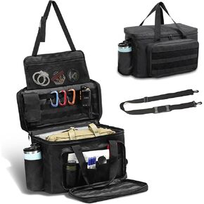 Patrol Bag Law Enforcement Police Gear Bag Car Front Seat Organizer with Molle System, Cup Holders, Military Grade Water Resistant Police Officer Duty Bag with Multiple Storage Space, Black