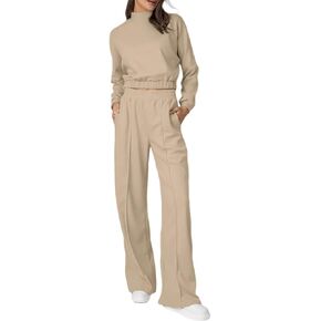 Bloggerlove Womens 2 Piece Outfits Lounge Set Long Sleeve Zip Up Sweatshirt Wide Leg Sweatpants Fall Matching Sweatsuit