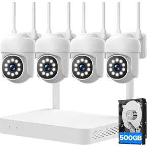 Wireless Security Camera System,10CH Home Security Camera System Wireless with 500GB HDD for 24/7 Recording,Auto Tracking,Color Night Vision,2-Way Audio,0 Monthly Fee