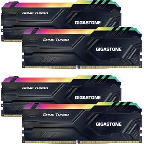 【RGB DDR4 RAM】GIGASTONE Game TURBO 64GB Kit (4x16GB) DDR4 3600MHz PC4-28800 CL 18-22-22-42 Intel XMP 2.0 AMD Ryzen 1.35V UDIMM 288 Pin Unbuffered Non ECC High Performance Gaming Desktop Memory -Black