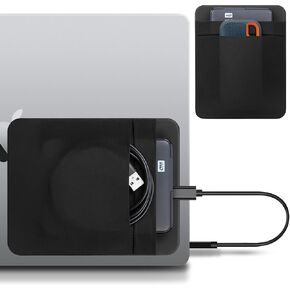 Lacdo Portable External Hard Drive Carrying Case, 2-Pocket Stick on Pouch Holder for Laptop, Fit 2.5" Seagate, WD, Toshiba External HDD, SSD, Wireless Mouse,Cable, Sleeve with Reusable Adhesive, Black