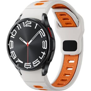 Rugged Silicone Band for Samsung Galaxy Watch 7 6 5 4 FE Band 40mm 44mm/Galaxy Watch 6 Classic 47mm 43mm/Watch 4 Classic 46mm 42mm Men Women, Two-tone No Gap Sport Bands for Samsung Watch 5 Pro 45mm
