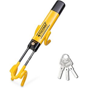 TICONN Steering Wheel Lock Anti Theft Car Device, Universal Car Lock Wheel Locks for Cars with 3 Keys and Adjustable Length Fit for Car SUV Pickup Truck Van (Yellow)
