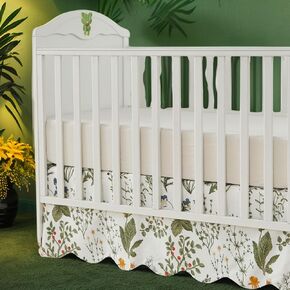 Brandream Scallop Edge Cotton Crib Skirt Toddler Bedskirt Baby Nursery Crib Bed Skirt Boho Bohemian Neutral Solid Color Vintage Sage Green Farmhouse Chic Boho Bohemian Skirt in Kuwait