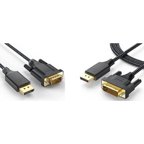 DisplayPort to VGA Cable 6ft Bundle DisplayPort to DVI Cable 6ft Male to Male Braided Cord for Monitor Desktop Laptop Display Projector HDTV