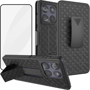 Ailiber Compatible with Motorola Moto G Stylus 5G 2025 Phone Case, G Stylus 2025 Belt Clip Case Holster with Screen Protector, Swivel Kickstand Holder, Slim Shockproof Pouch Cell Phone Cover-Black