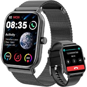 Smart Watch for Women Men, Fitness Tracker Watch for Android Phones iPhone Compatible, 1.85" Smart Watches for Women Men with Blood Oxygen, Heart Rate Monitor, 110+ Sport Modes Smartwatch (2 Strap)