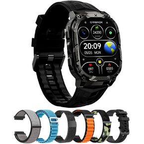 CARBINOX Vortex Smart Watch with with 6 Pack Bands 22 mm, Rugged Fitness Tracker IP69K Waterproof Compatible with Android and iOS Phone, 14 Days of Battery Military Durable