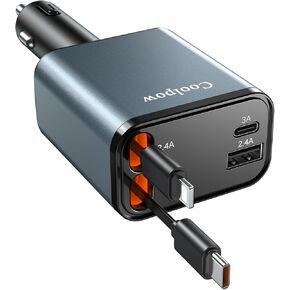 Retractable Car Charger【Fast Charger】 USB C Car Charger 【180°Rotation】 Cigarette Lighter Adapter, 4 in 1Car Charger for iPhone 16 Pro Max 15 14 13 12, for Galaxy S25 S24 S23,Pixel