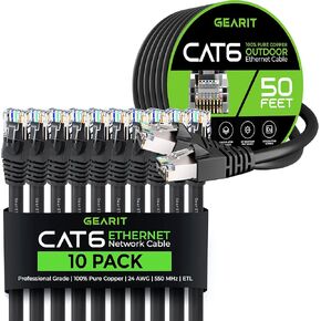 GearIT 10Pack 10ft Cat6 Ethernet Cable & 50ft Cat6 Cable
