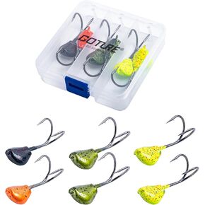 Goture Sheepshead Jig Head with Double 3X Nickel Hook Shank Include Box, 6/8Pcs Lead Standup Style Jigheads, Multicolor Power Coat Sheepshead Hook, Bottom Sweeper Jig for Saltwater Sheepshead Tautog