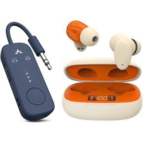 Avantree Relay & Clan N1 - Premium Airplane Bluetooth 5.3 Adapter & Active Noise-Canceling Wireless Earbuds for Music, Calls While Commuting with Hybrid ANC, Transparency Mode