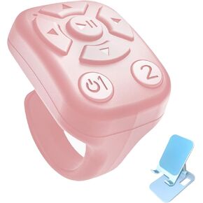 BLESO-TikTok Phone Scroller & Remote Scrolling Ring – Bluetooth Page Turner for iPhone, Android – Hands-Free Control for YouTube, Ins, Kindle – Easy Navigation & Camera Shutter (P+Blue Bracket)