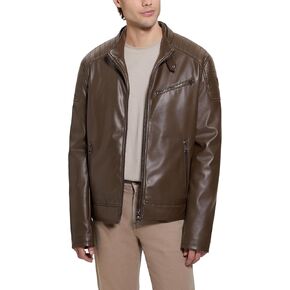 GUESS Men's Alexander Hooded Faux Leather Jacket